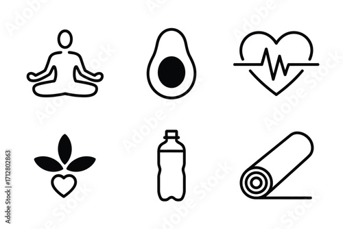 Simple health and wellness icon set for medical and lifestyle applications