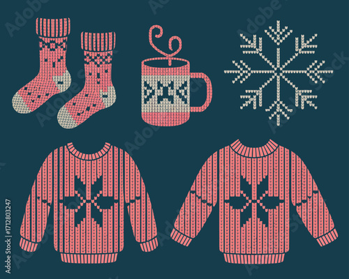 Wallpaper Mural Cozy winter scene with knitted sweater mugs and snowflakes Torontodigital.ca