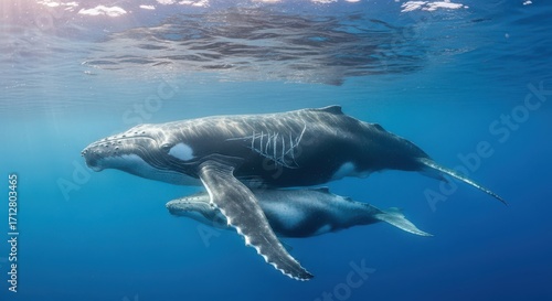 Majestic Humpback Whales Glide Through Crystal Clear Ocean Waters