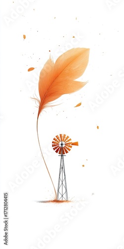 Orange feather windmill autumn art print
