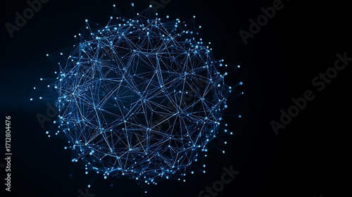 Abstract network sphere with glowing nodes and connections on dark background