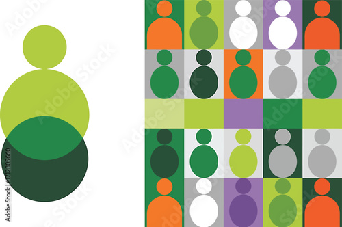 Abstract geometric representation of diverse individuals in a community or group setting with a unique silhouette