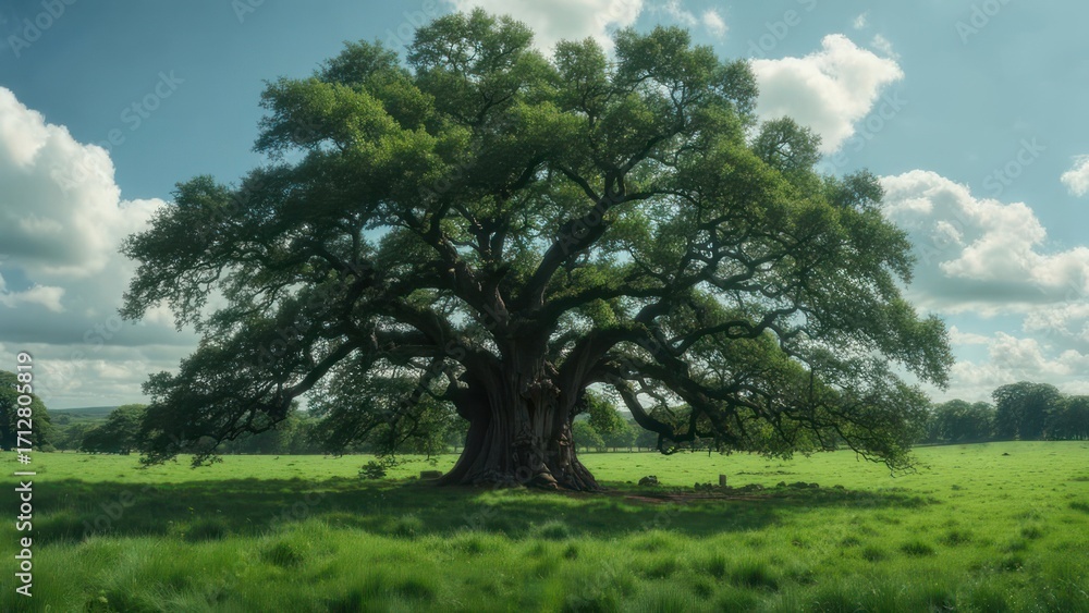 Obraz premium Majestic oak in a grassy field