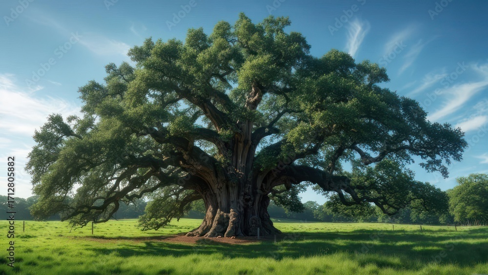 Fototapeta premium Majestic oak tree in a grassy field