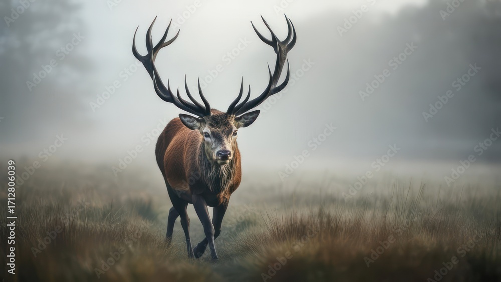 Obraz premium Majestic stag in a misty field