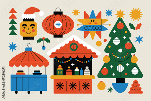 Vibrant christmas greeting card with festive elements