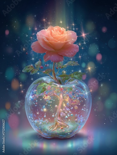 Enchanted rose in glass apple sphere