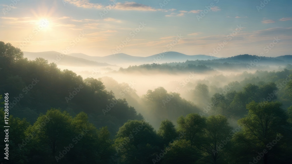 Fototapeta premium Misty mountain sunrise (1)