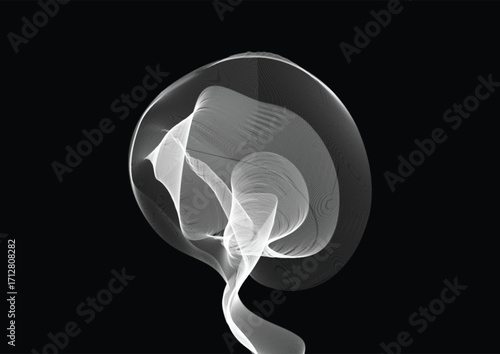 Elegant white transparent smoke wave on a dark background. Abstract flowing curves create a modern, ethereal design perfect for digital art, posters, wallpapers, and creative projects.