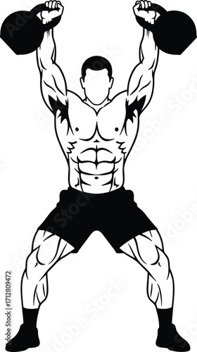 Silhouette kettlebell exercise pose, strength training workout, fitness bodybuilding routine, gym sport weightlifting, muscle building health, endurance power conditioning posture balance