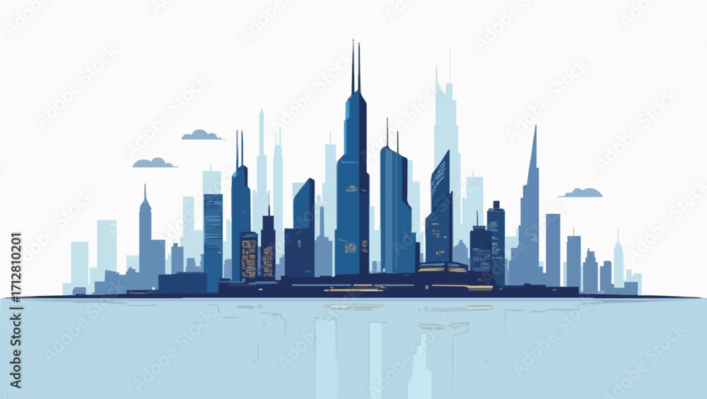 Fototapeta premium Downtown skyline silhouette at dusk