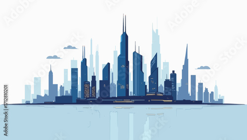 Downtown skyline silhouette at dusk