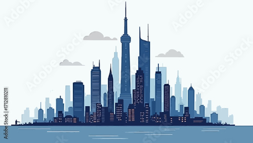 Shanghai cityscape with skyscrapers and towers along the river, a beautiful urban view of a new city skyline at night