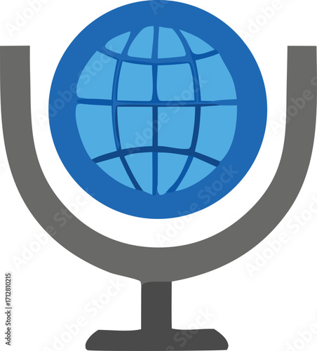 Abstract globe and support icon representing global reach technology and communication concepts and ideas