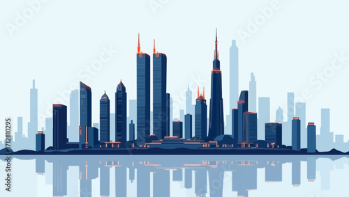 Seattle cityscape with a USA flag and a panoramic