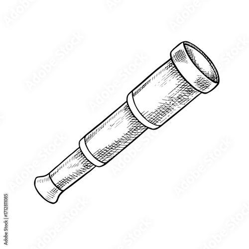 A spyglass. Black and white graphics, vector illustrations, hand-drawn. For the design of children s games and holidays. For stickers, invitation cards, posters and banners, packaging and much more.