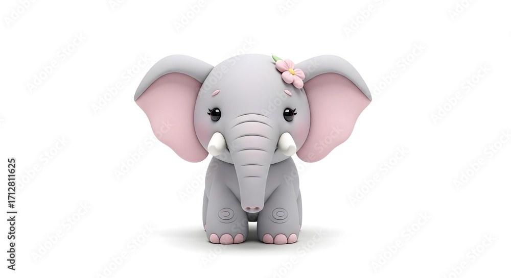 Fototapeta premium Adorable Baby Elephant 3D Render Illustration.