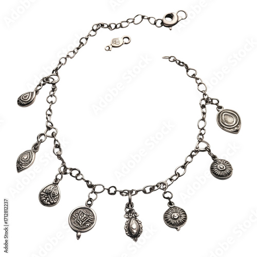 Wallpaper Mural Ornate silver charm bracelet with diverse miniature pendants Torontodigital.ca