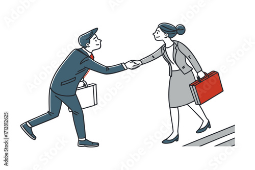Business People Shaking Hands on Crosswalk Keywords: business, handshake, agreement, deal