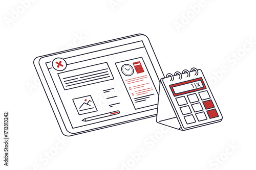 Digital Tablet and Calendar with Task Management Icons