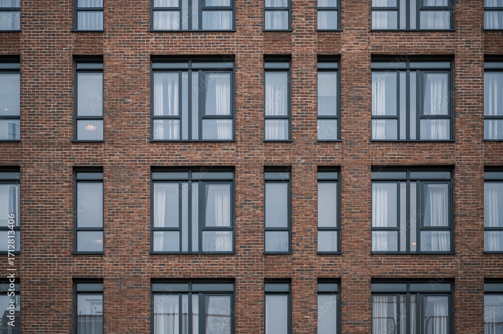 Fototapeta premium Close-up view of windows on a contemporary brick building facade.