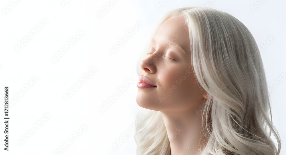 Fototapeta premium Young Woman Enjoying Whipped Cream Dessert with Spoon, Close-Up Studio Portrait