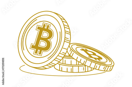 Stack of golden Bitcoin cryptocurrency coins digital currency