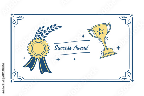 Success award certificate with trophy and ribbon rosette