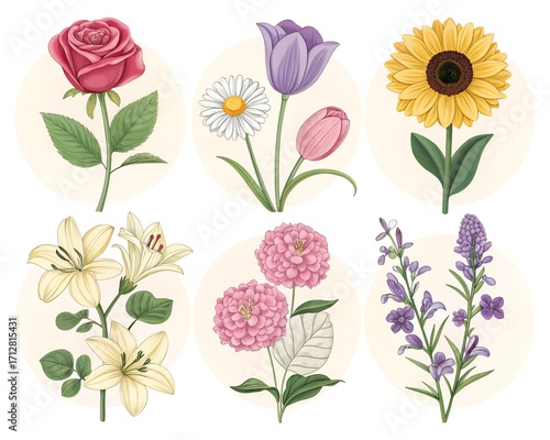 Wallpaper Mural Assorted floral collection featuring rose tulip sunflower lily zinnia and lavender Torontodigital.ca