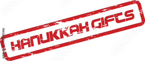 A red grunge stamp announces Hanukkah gifts on a