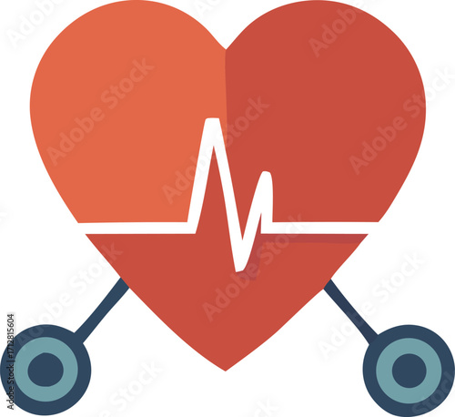 Dynamic heartbeat icon representing health cardiovascular care and medical monitoring with stethoscope elements
