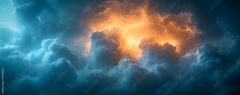 Fototapeta premium A dramatic sky filled with dark clouds and bright lightning flashes illuminating the scene