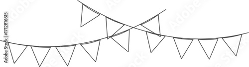 bunting flag outline. line art of hanging flag for banner, poster, greeting card, frame border, one continuous line.
