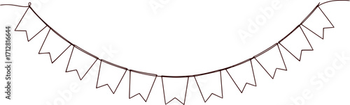 bunting flag outline. line art of hanging flag for banner, poster, greeting card, frame border, one continuous line.
