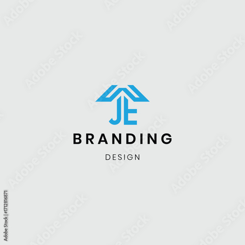 A logo combining a house and flat buildings with the initials “JE”, symbolizing real estate, property development, and modern living. Perfect for real estate agencies, housing projects, apartment comp