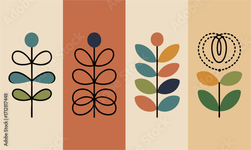 Hand-Drawn Abstract Poster Set Four Minimal Panels Modern Vector illustration, brutal geometric shapes, Lines on Beige Poster Collection, easily editable and scalable.