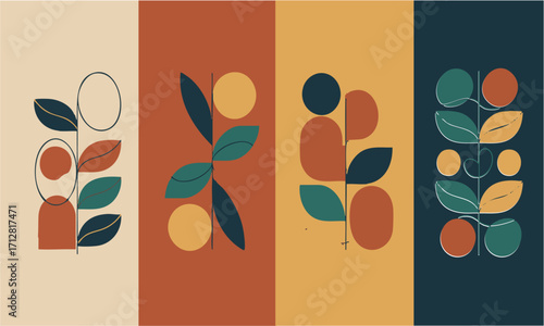 Hand-Drawn Abstract Poster Set Four Minimal Panels Modern Vector illustration, brutal geometric shapes, Lines on Beige Poster Collection, easily editable and scalable.