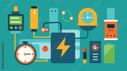 Abstract Energy Storage and Measurement Devices in a Flat Design Style