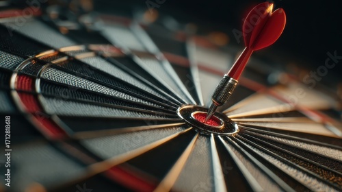 dart hitting the bullseye on a dartboard