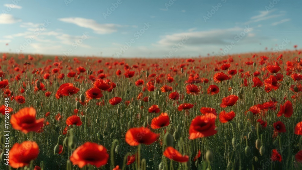 Obraz premium Red poppy field under sky