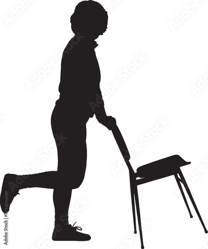 vector,silhouette of a woman standing playing a chair