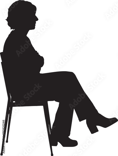 vector,  silhouette of a woman sitting on a chair cross legged and arms crossed
