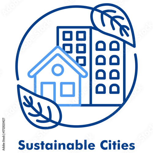 Sustainable Cities Two Tone Line Color Vector Icon. Useful for urban planning, smart city, green architecture, and eco living.