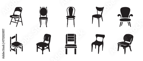 Chair icon,  Chair and Sofa icon set, Furniture line icon set , folding chair icon, ladder back chair icon,  flat simple outline logo, solid black icon for Folding chair, Vector illustration.