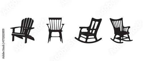 Adirondack chair silhouette icon, Adirondack chair icon line art design, simple Adirondack Chair Silhouette, kids rocking chair icon, vector illustration EPS 10.