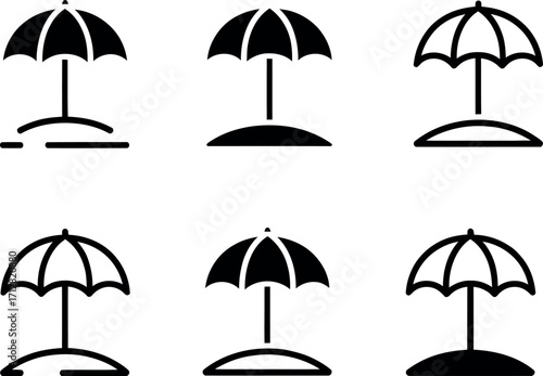 Beach Umbrella Line Art Icon Set Summer Vacation Concept Design