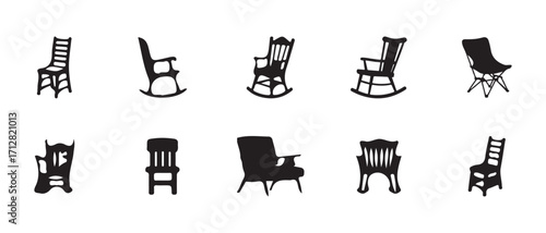 Adirondack chair silhouette icon, Adirondack chair icon line art design, simple Adirondack Chair Silhouette, kids rocking chair icon, vector illustration EPS 10.