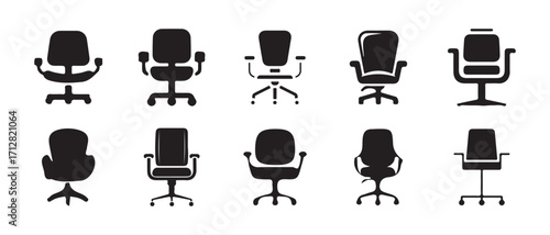 Office chair icon, swivel chair icon set , various ergonomic designs collection of black office chair  set, office chair silhouette , vector illustration EPS 10.