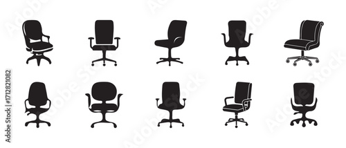 Office chair icon, swivel chair icon set , various ergonomic designs collection of black office chair  set, office chair silhouette , vector illustration EPS 10.