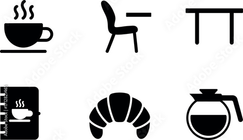 Coffee Shop Icons Set of Items for Breakfast and Meeting